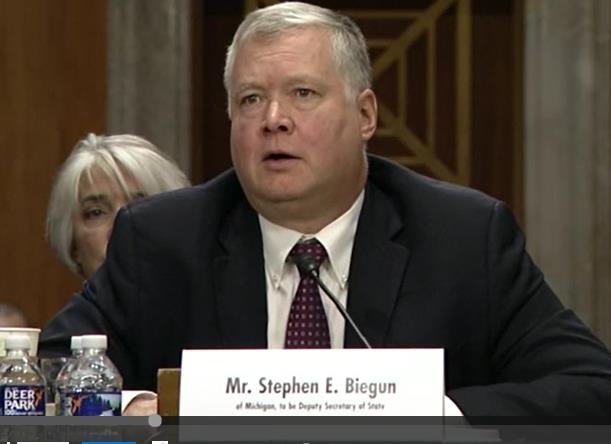 This screenshot shows U.S. Special Representative for North Korea Stephen Biegun speaking at a congressional hearing in Washington on Nov. 20, 2019. (Yonhap)