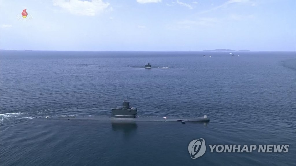 North Korea's Sinpo-class submarine is seen operating in a film released by Korean Central TV on Jan. 10, 2020. (For Use Only in the Republic of Korea. No Redistribution) (Yonhap)