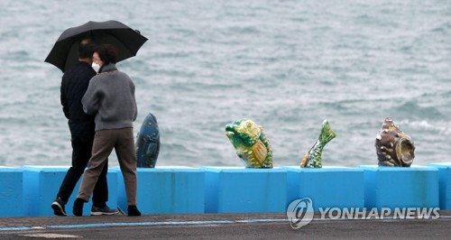 비 내리는 제주 바다