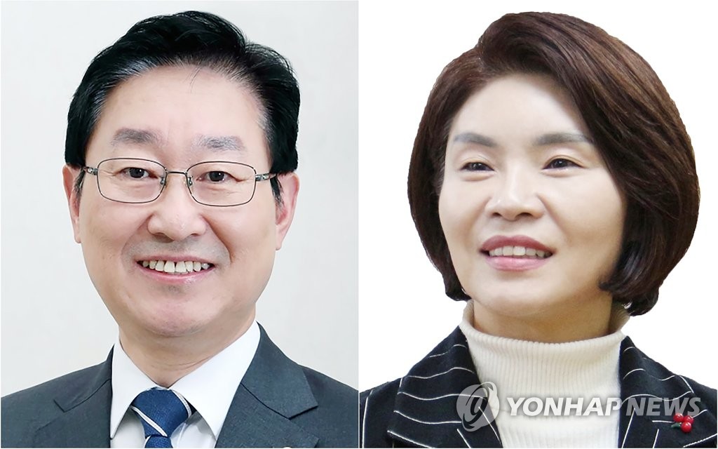 This combined file photo shows Park Beom-kye (L), the justice minister nominee, and Han Jeoung-ae, tapped as environment minister. (Yonhap)
