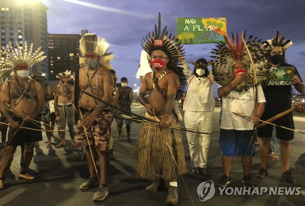 코파아메리카 주최 항의하는 브라질 원주민들