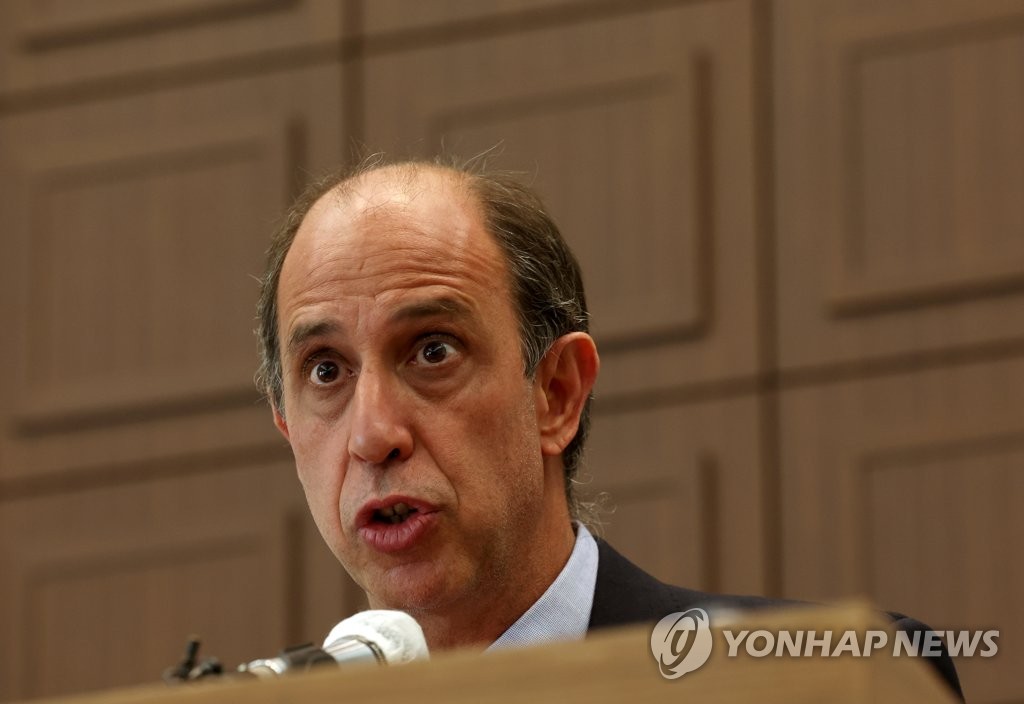 Tomas Ojea Quintana, the U.N. special rapporteur on North Korea's human rights situation, speaks during a press conference in central Seoul on Feb. 23, 2022. (Yonhap)