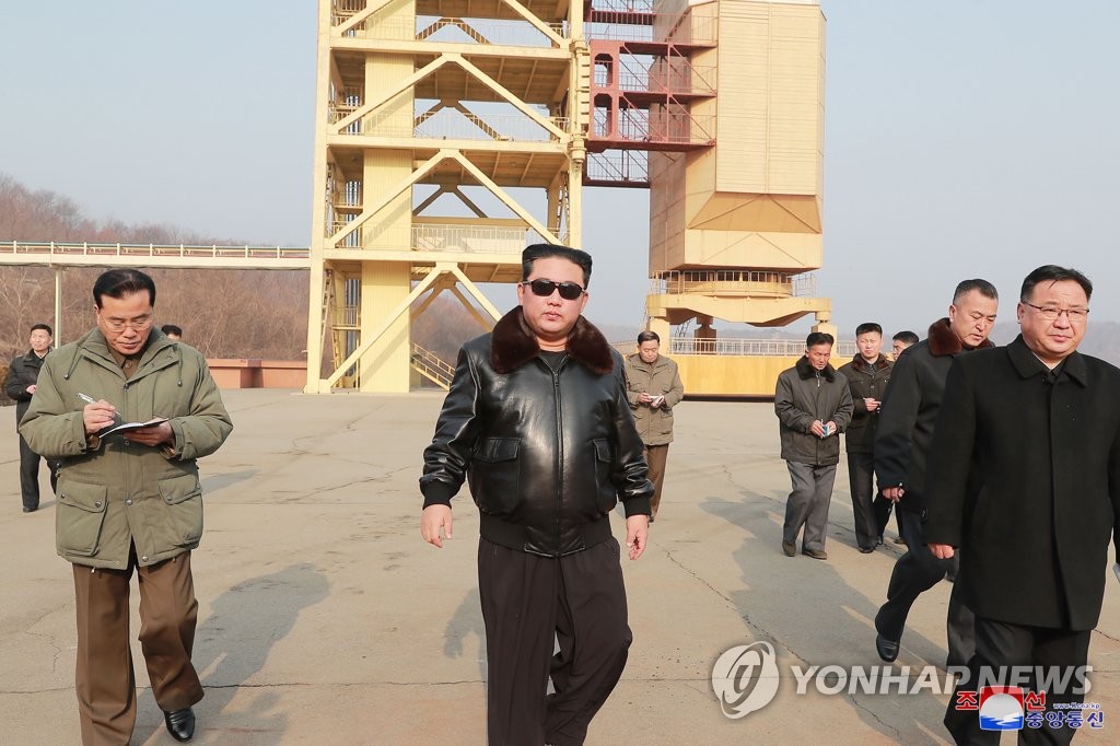 North Korean leader Kim Jong-un visits the Sohae Satellite Launching Ground on the country's west coast in this photo released on March 11, 2022 by the North's official Korean Central News Agency. (For Use Only in the Republic of Korea. No Redistribution) (Yonhap)