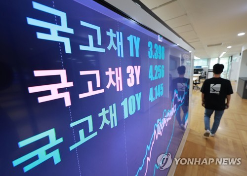金融経済情報メディア、聯合インフォマックスのモニターに表示された韓国国債の利回り（資料写真）＝（聯合ニュース）