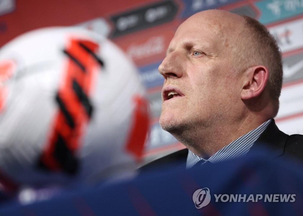 Michael Muller, head of the National Team Committee at the Korea Football Association, speaks during a press conference at the KFA House in Seoul on Feb. 28, 2023. (Yonhap)