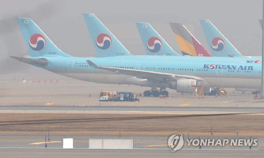인천국제공항 주기장에 세워진 대한항공 항공기 모습들