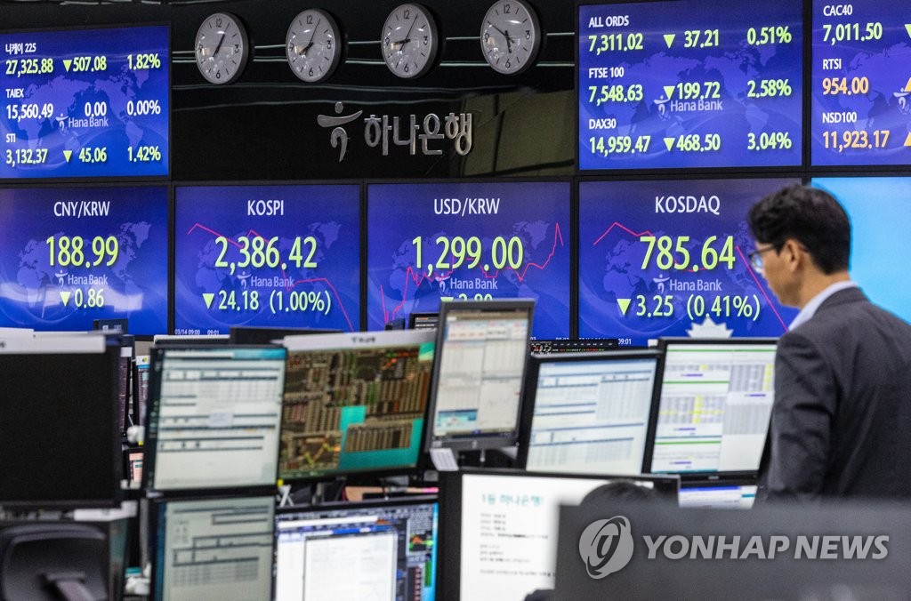 서울 중구 하나은행 본점 딜링룸. [연합뉴스 자료사진]