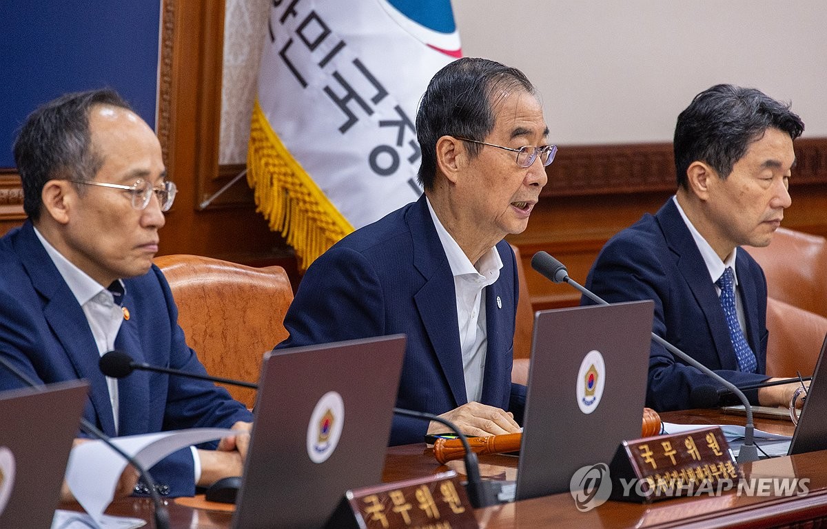 국무회의에서 발언하는 한덕수 국무총리