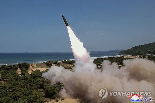 North Korea test-fires a tactical ballistic missile equipped with a new "autonomous" navigation system on May 17, 2024, in this photo released by the North's Korean Central News Agency the next day. (For Use Only in the Republic of Korea. No Redistribution) (Yonhap)